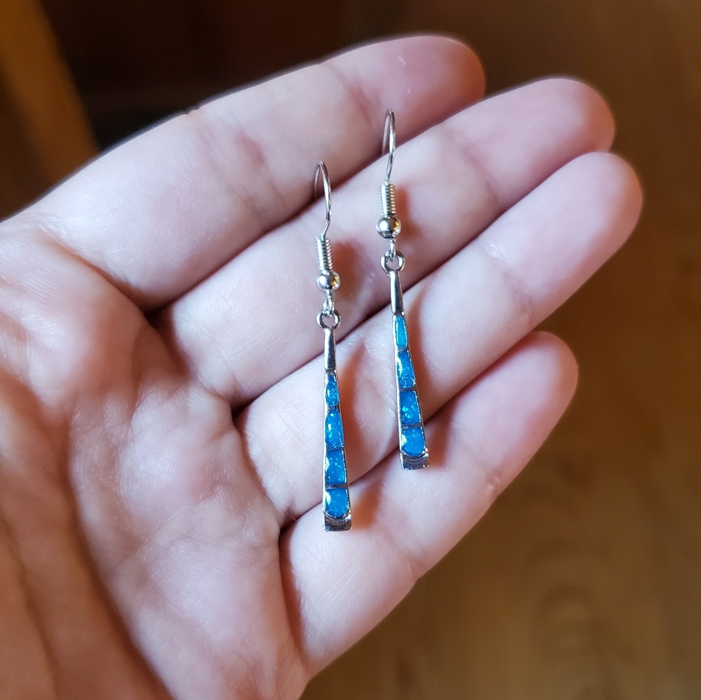 NWOT Blue Enamel Drop Earrings - Picture 7 of 10